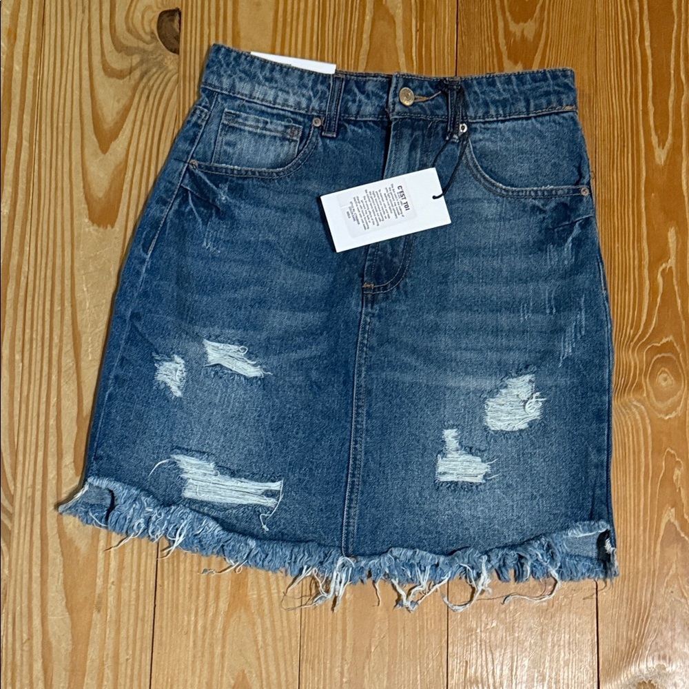 Black Label Frayed Hem Denim Mini Skirt